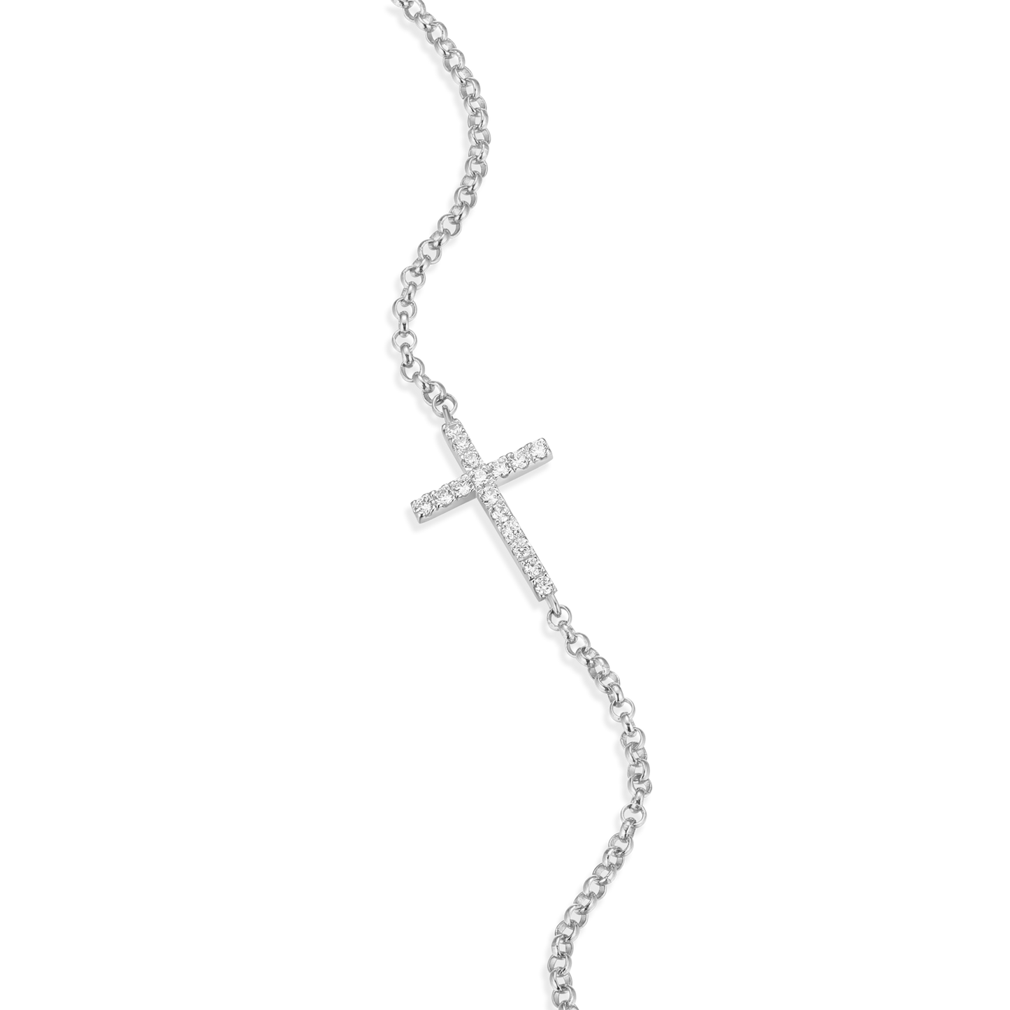 Cross Bolo Bracelet in Rhodium Plated Sterling Silver