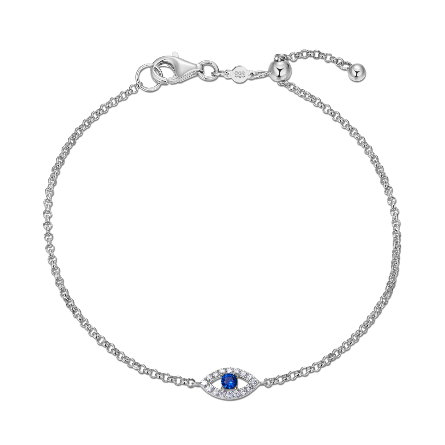 Evil Eye Bolo Bracelet in Rhodium Plated Sterling Silver