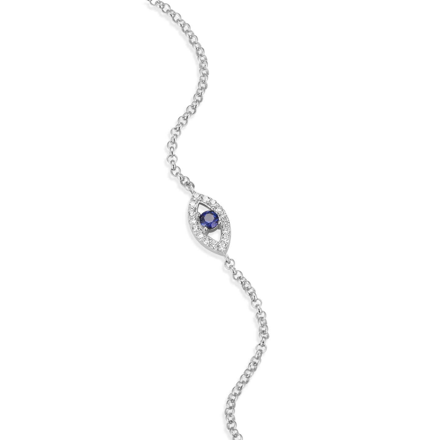 Evil Eye Bolo Bracelet in Rhodium Plated Sterling Silver