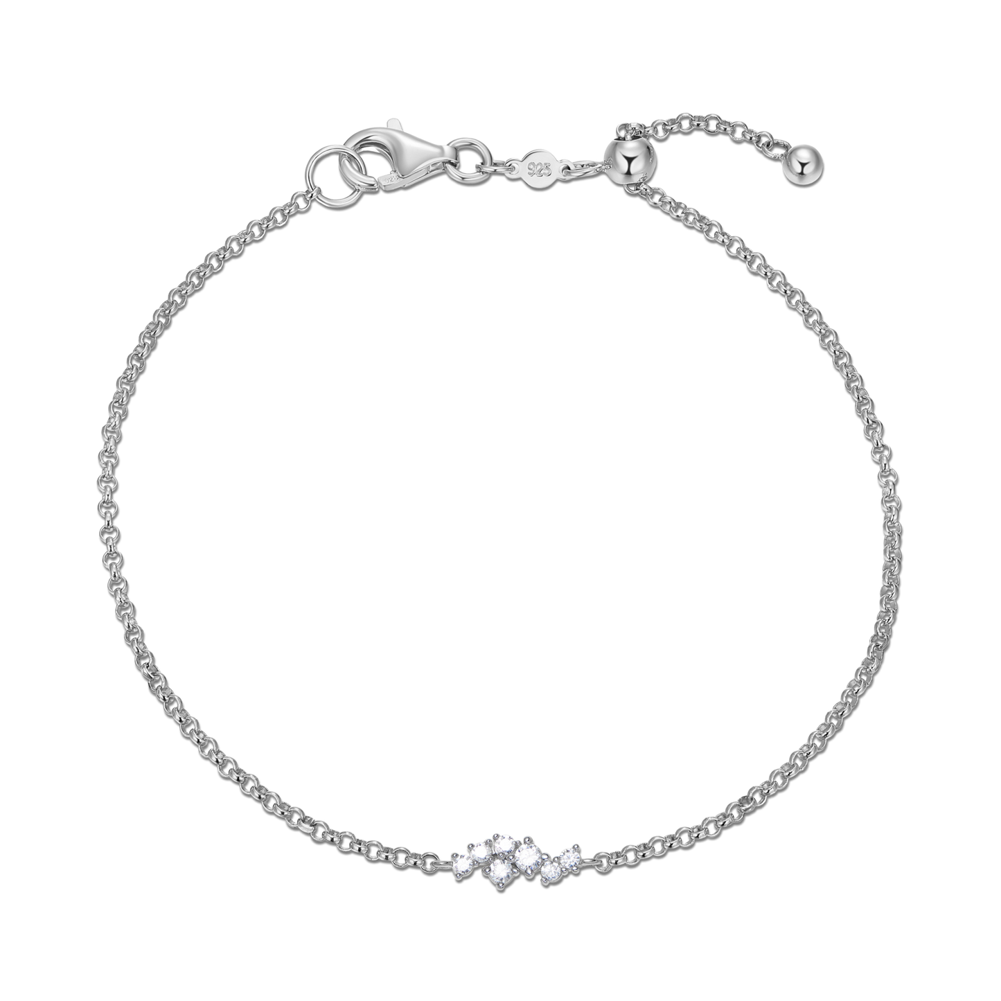 Lab Created Diamond Scatter Bolo Bracelet in Rhodium Plated Sterling Silver