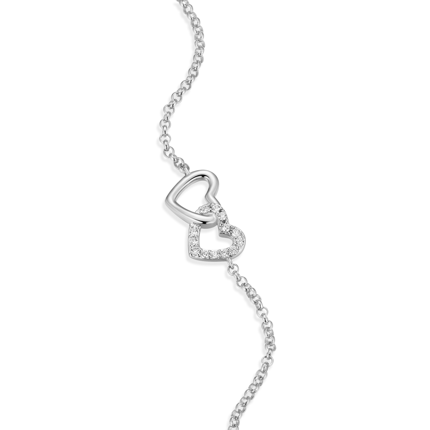 Open Twin Heart Bolo Bracelet in Rhodium Plated Sterling Silver