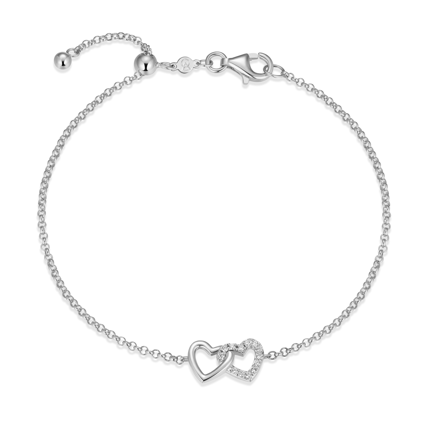 Open Twin Heart Bolo Bracelet in Rhodium Plated Sterling Silver