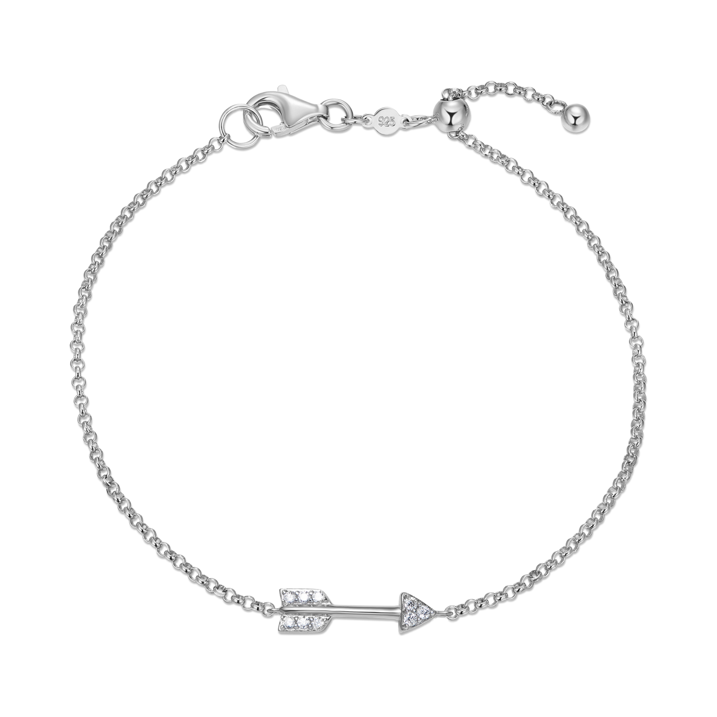 Arrow Bolo Bracelet in Rhodium Plated Sterling Silver