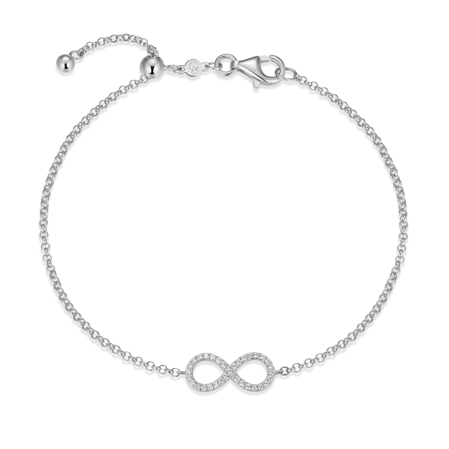 Infinity Bolo Bracelet in Rhodium Plated Sterling Silver