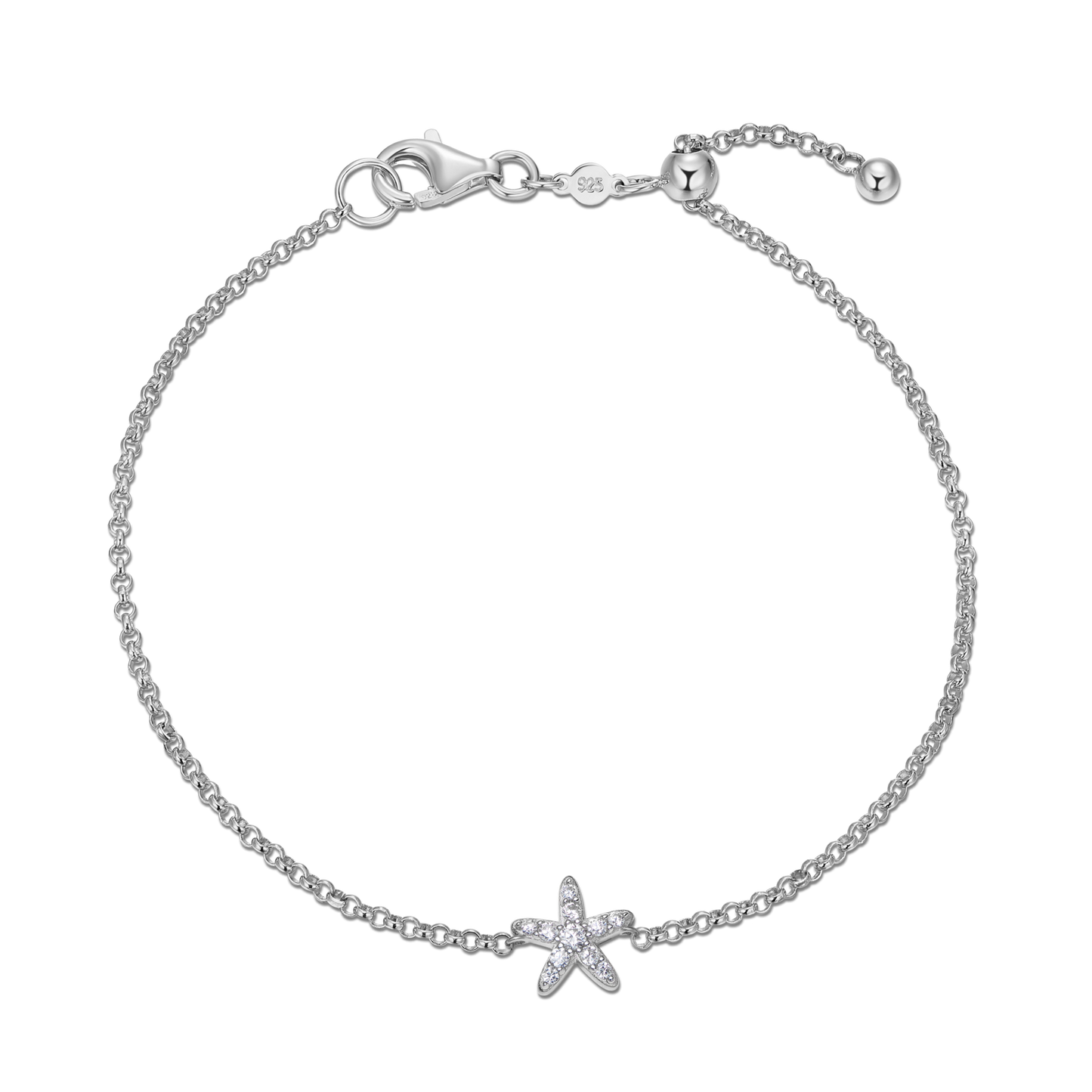 Starfish Bolo Bracelet in Rhodium Plated Sterling Silver