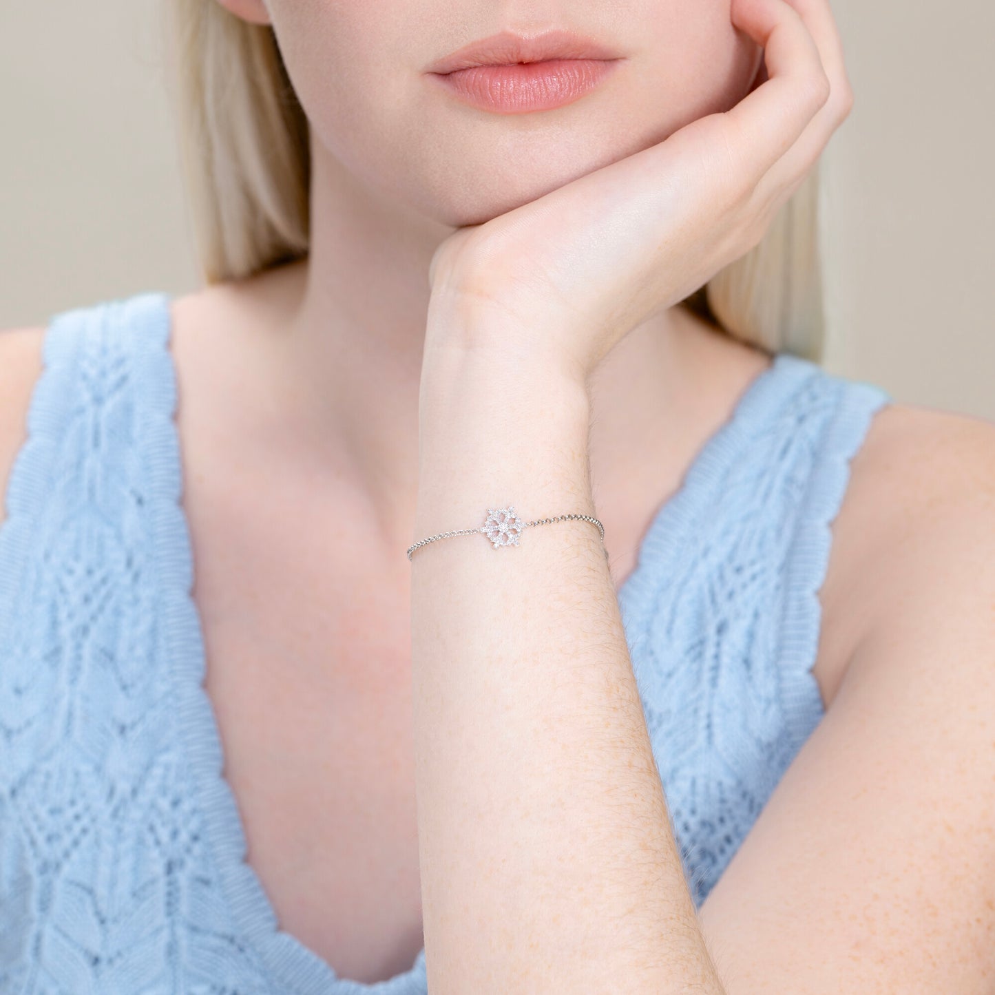 Snowflake Bolo Bracelet in Rhodium Plated Sterling Silver