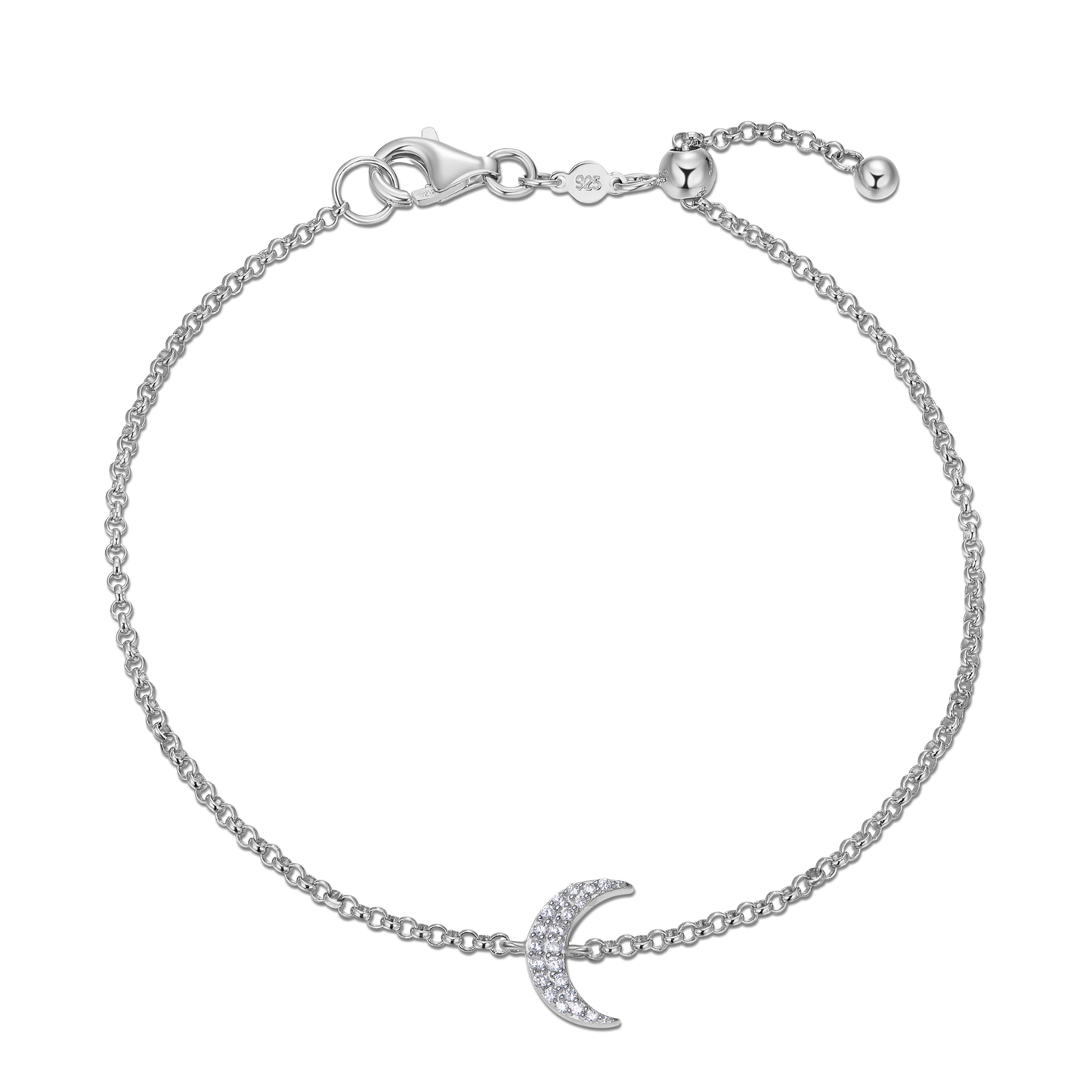 Crescent Bolo Bracelet in Rhodium Plated Sterling Silver