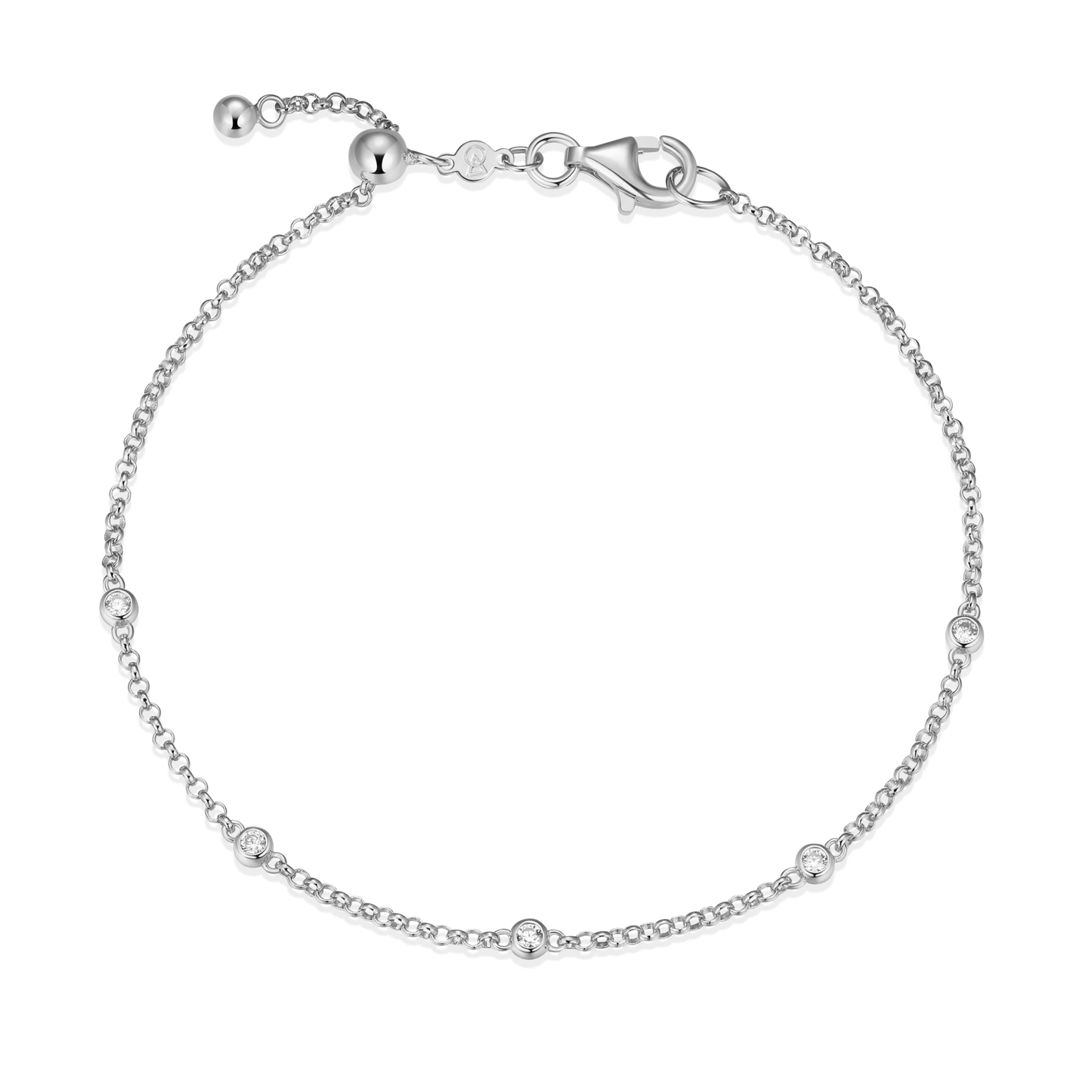 Bezel Station Bolo Bracelet in Rhodium Plated Sterling Silver