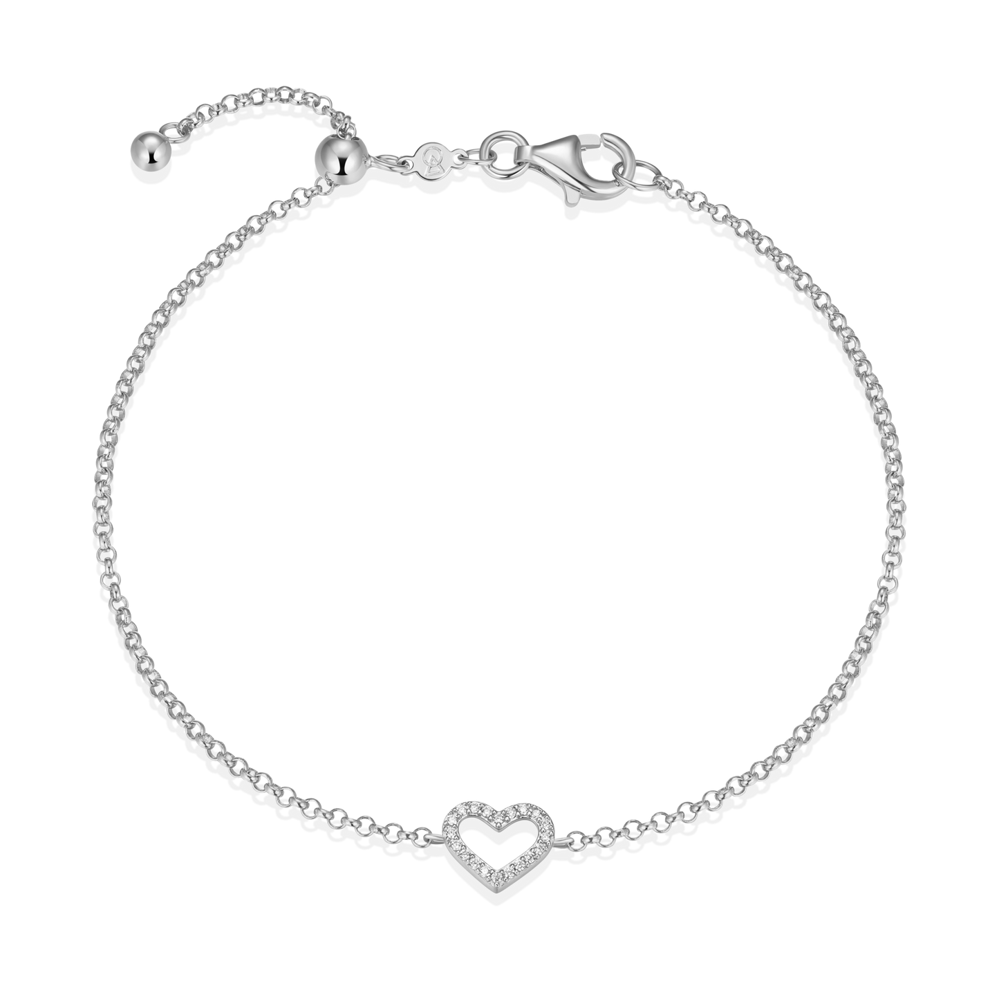 Open Heart Bolo Bracelet in Rhodium Plated Sterling Silver