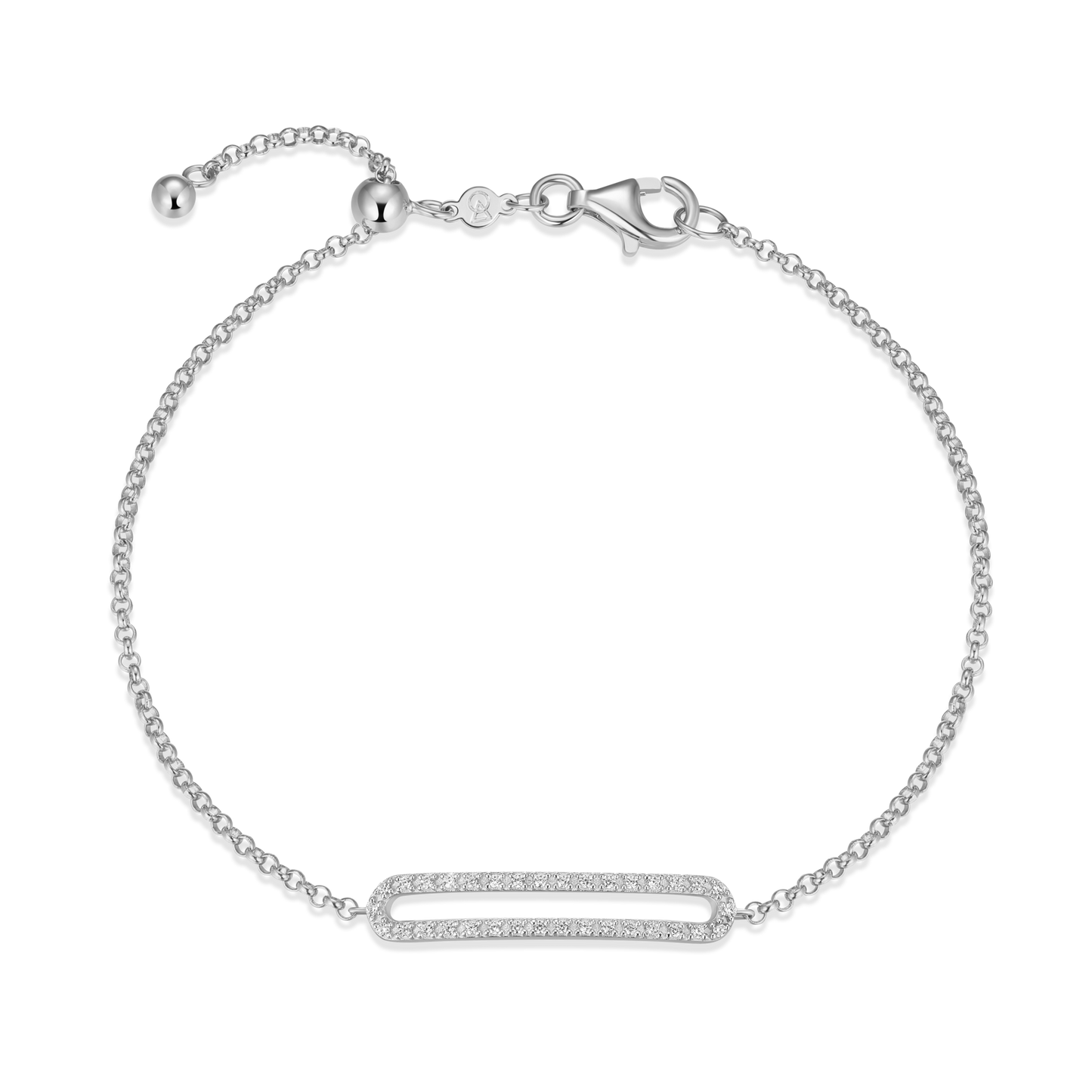 Paperclip Charm Bolo Bracelet in Rhodium Plated Sterling Silver