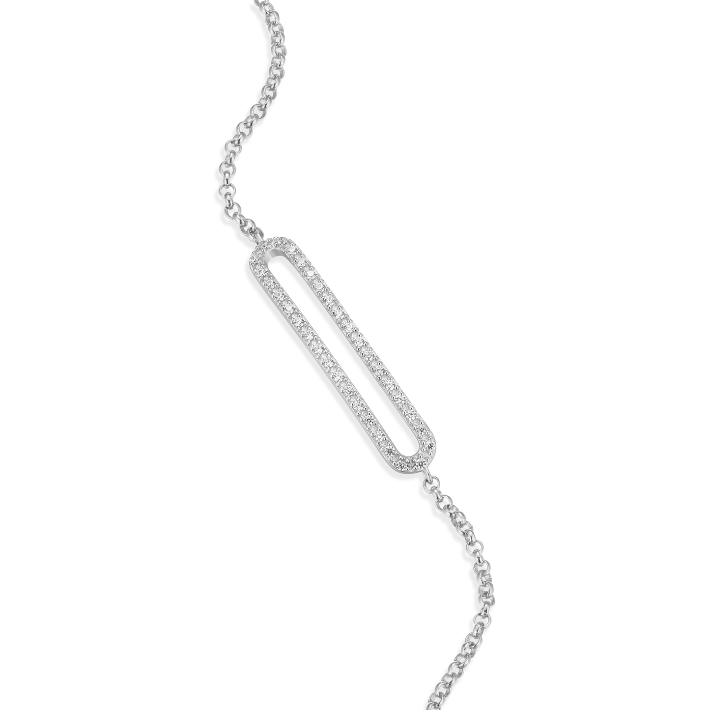 Paperclip Charm Bolo Bracelet in Rhodium Plated Sterling Silver