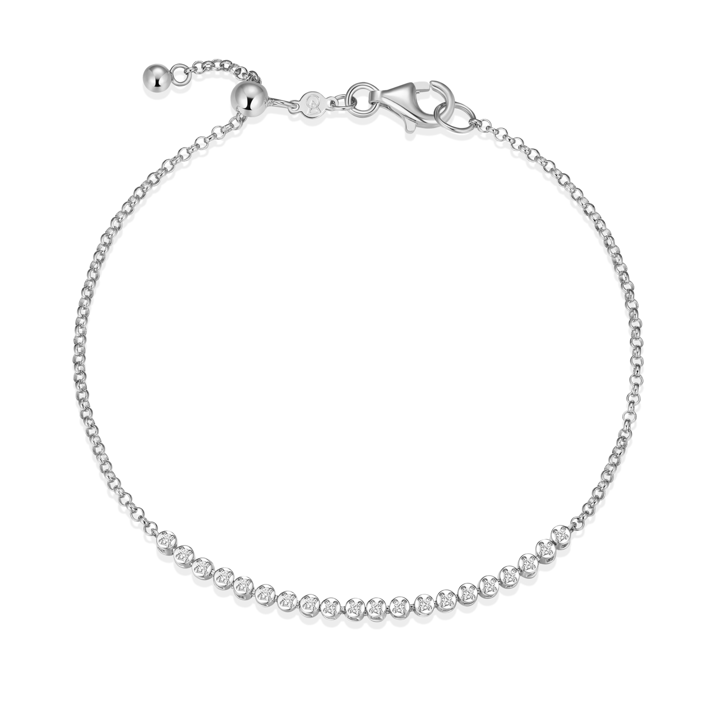 Pave Bar Bolo Bracelet in Rhodium Plated Sterling Silver