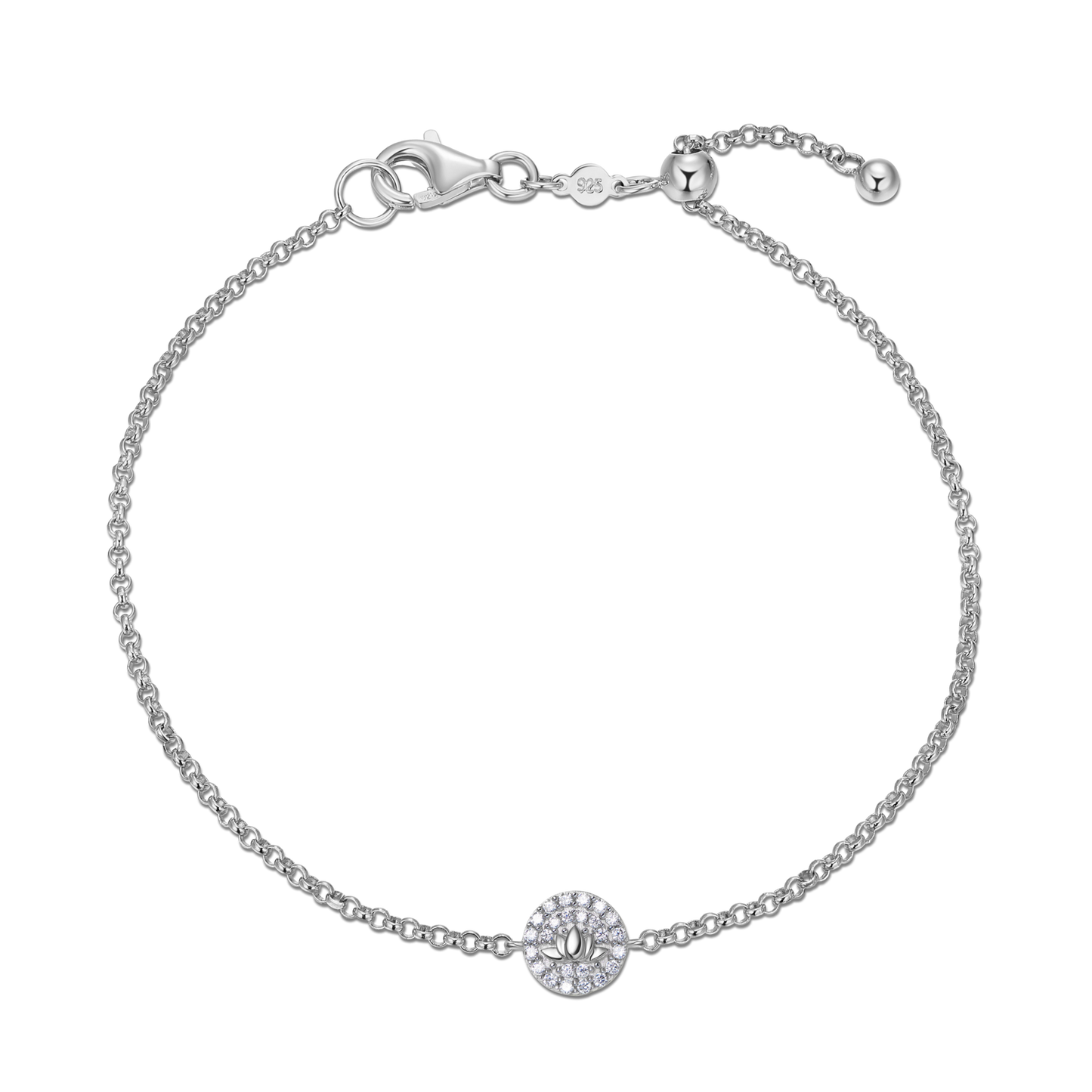 Lotus Tag Bolo Bracelet in Rhodium Plated Sterling Silver