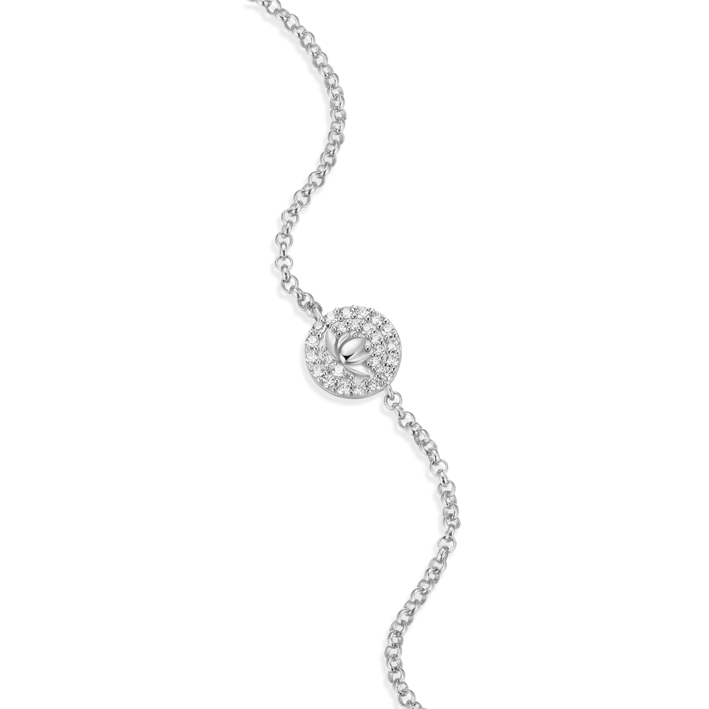 Lotus Tag Bolo Bracelet in Rhodium Plated Sterling Silver