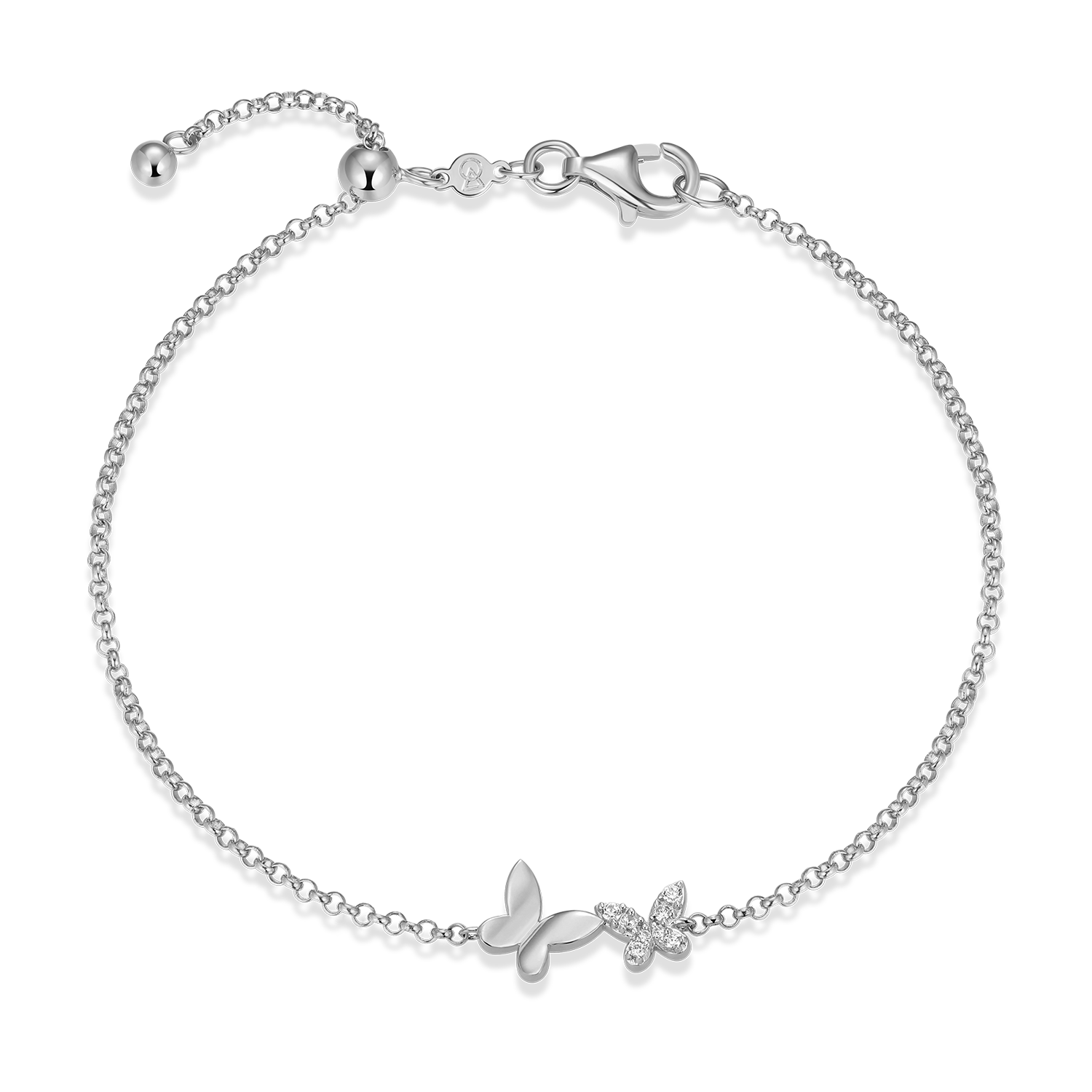 Twin Butterfly Lab-Created Diamond Bolo Bracelet in Rhodium-Plated Sterling Silver