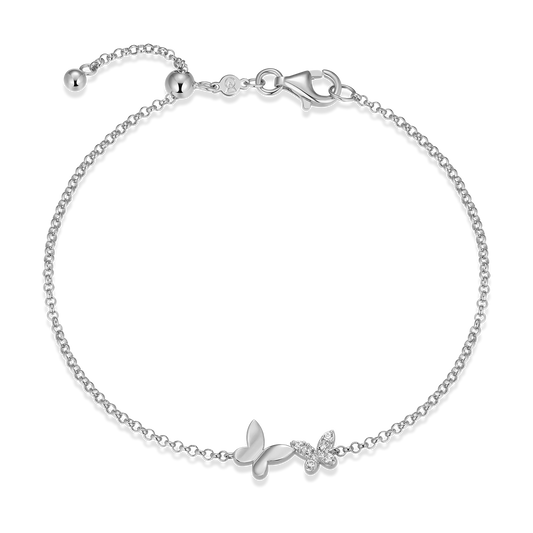 Twin Butterfly Lab-Created Diamond Bolo Bracelet in Rhodium-Plated Sterling Silver