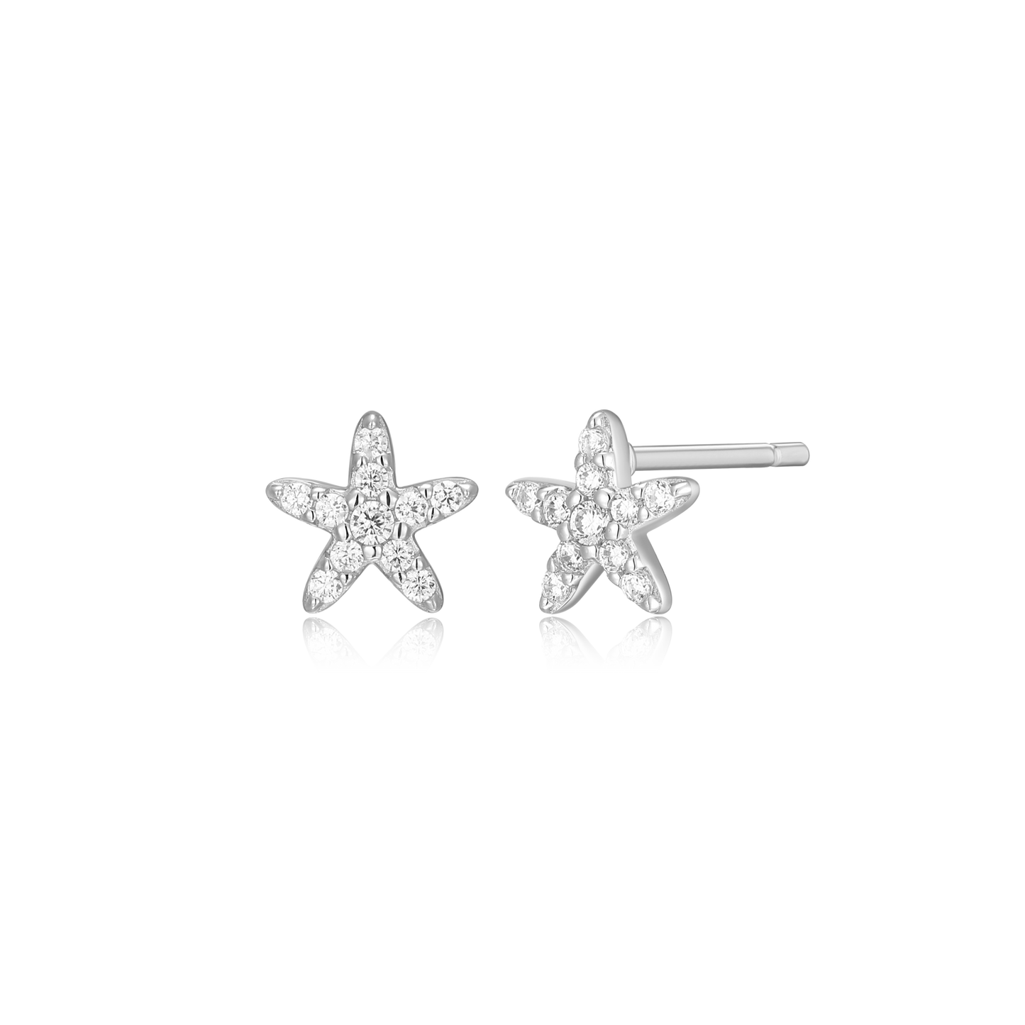 Starfish Stud Earrings in Rhodium Plated Sterling Silver