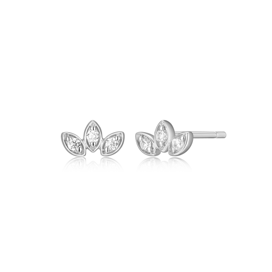 Triple Marquis Stud Earrings in Rhodium Plated Sterling Silver