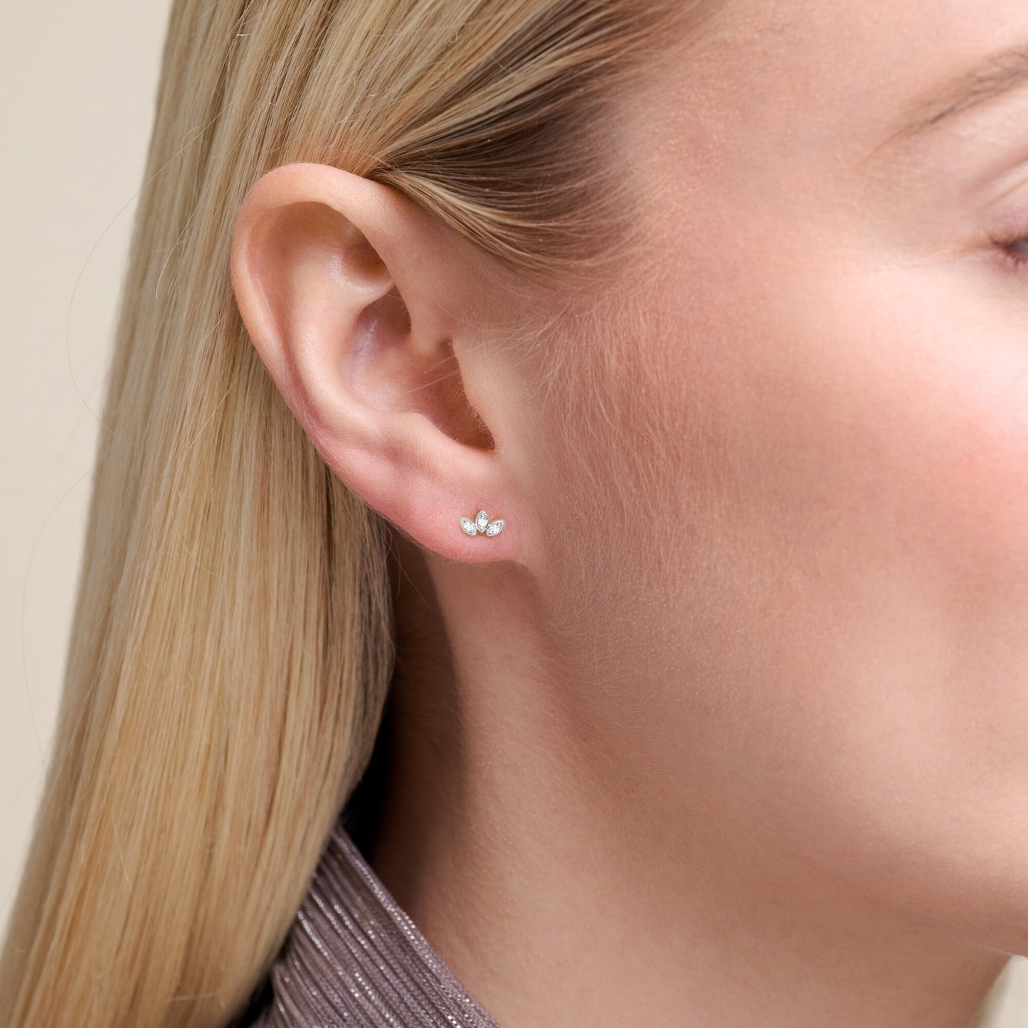 Triple Marquis Stud Earrings in Rhodium Plated Sterling Silver