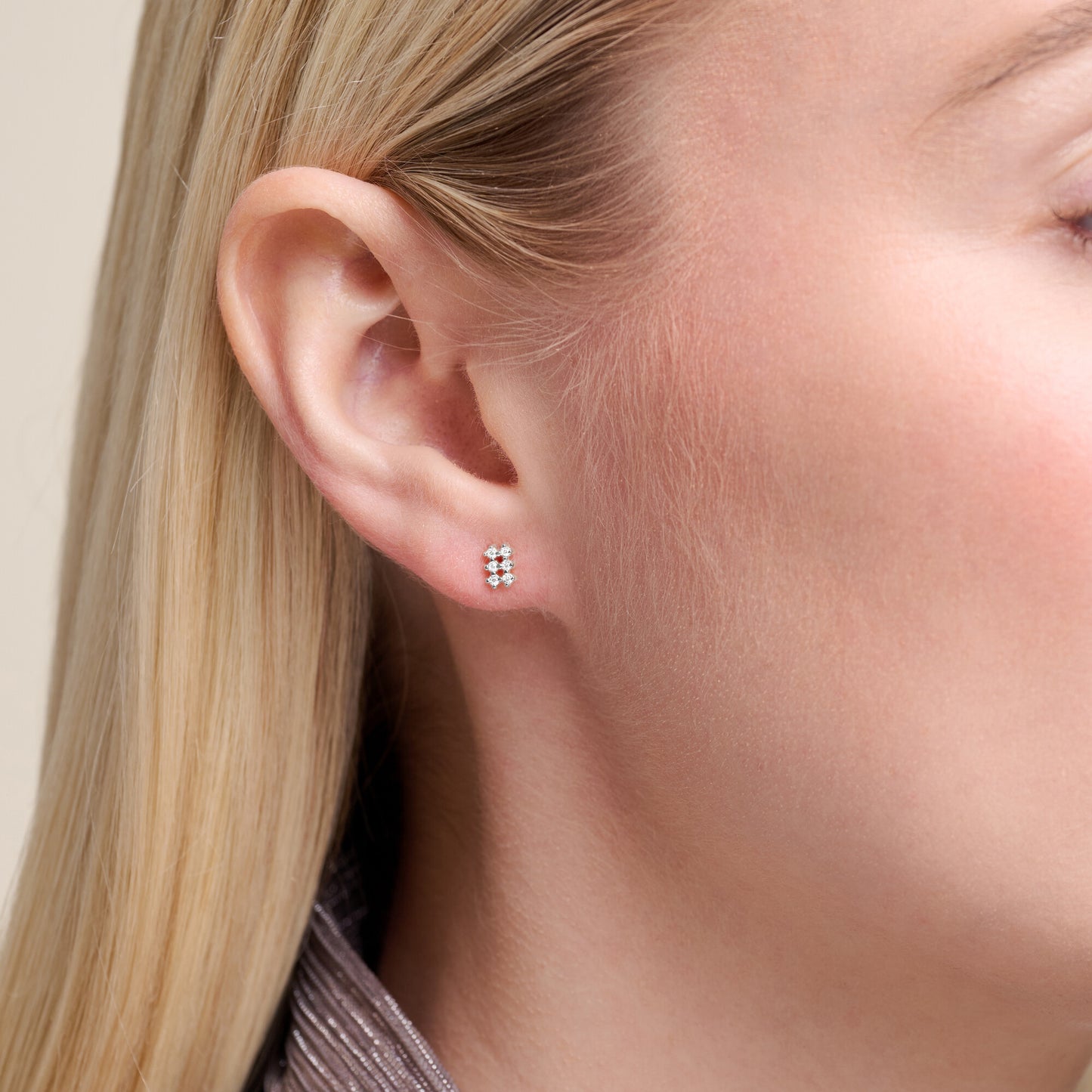 Grid Stud Earrings in Rhodium Plated Sterling Silver