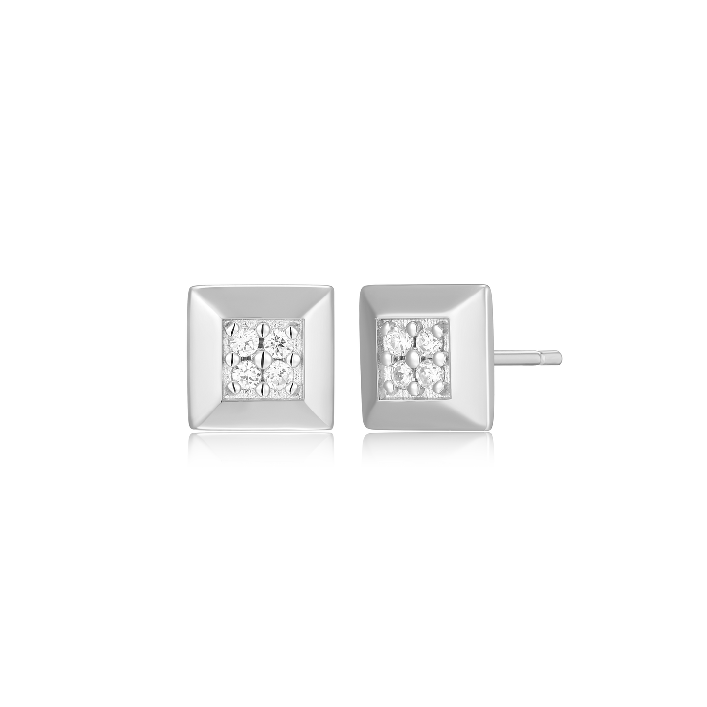 Tile Pave Stud Earrings in Rhodium Plated Sterling Silver