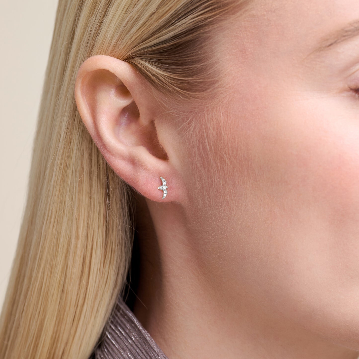 Bird Stud Earrings in Rhodium Plated Sterling Silver