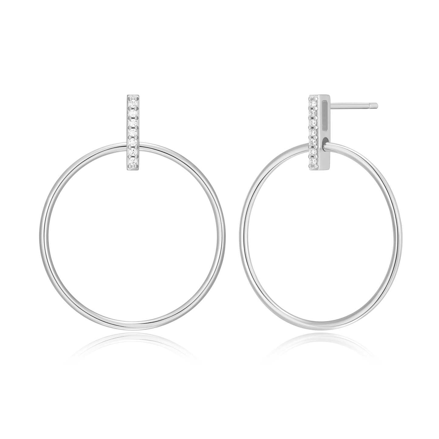 Front Hoop Stud Earrings in Rhodium Plated Sterling Silver