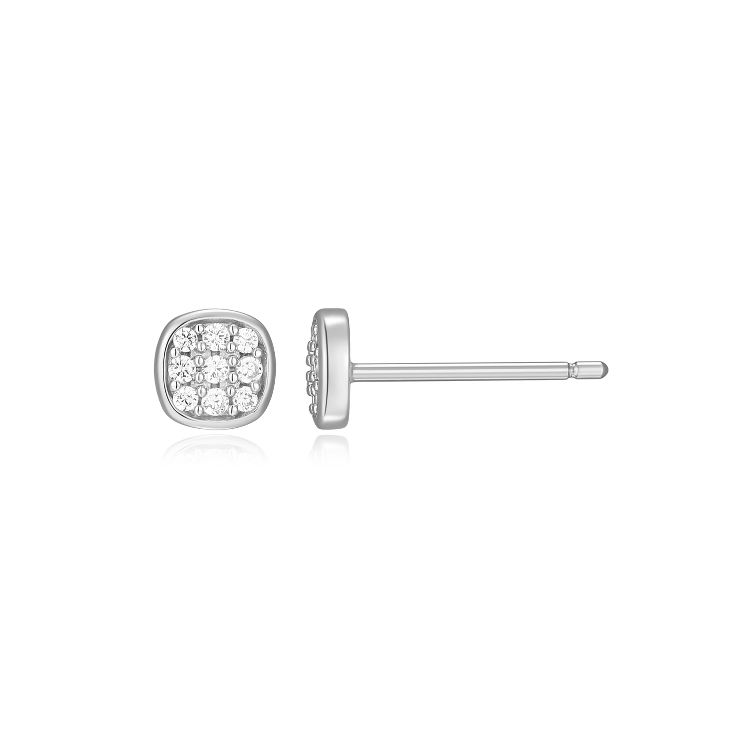 Cushion Pave Stud Earrings in Rhodium Plated Sterling Silver