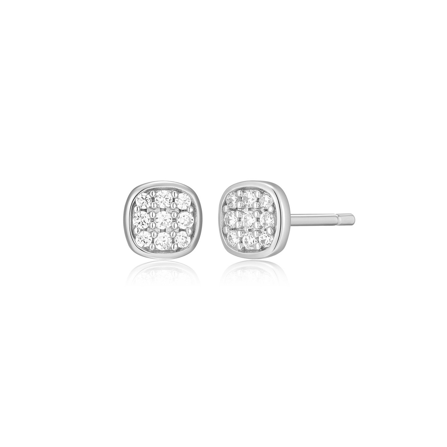 Cushion Pave Stud Earrings in Rhodium Plated Sterling Silver