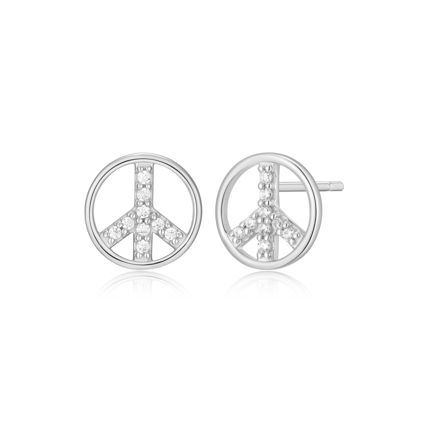 Peace Stud Earrings in Rhodium Plated Sterling Silver