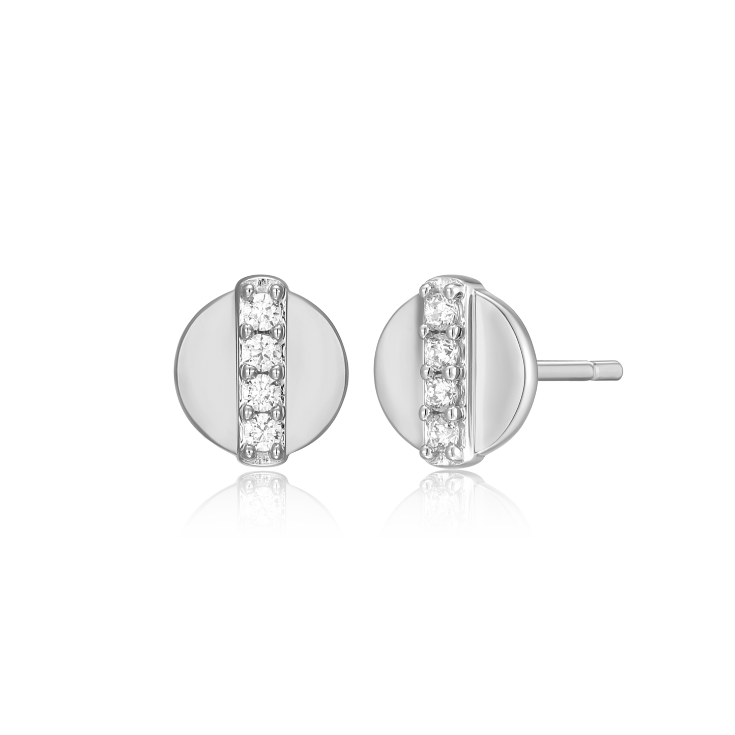 Round Dot Stud Earrings in Rhodium Plated Sterling Silver