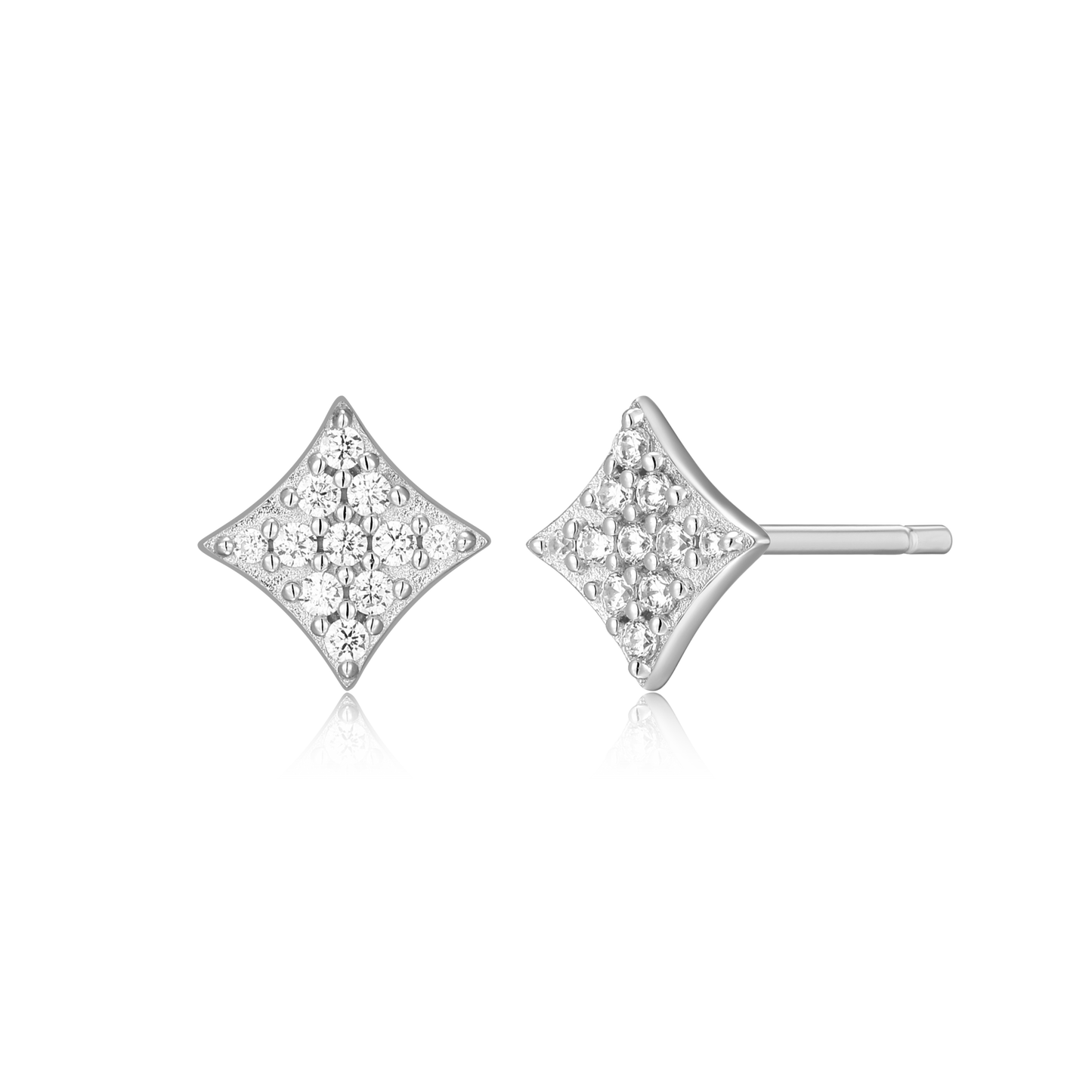 Star Pave Stud Earrings in Rhodium Plated Sterling Silver