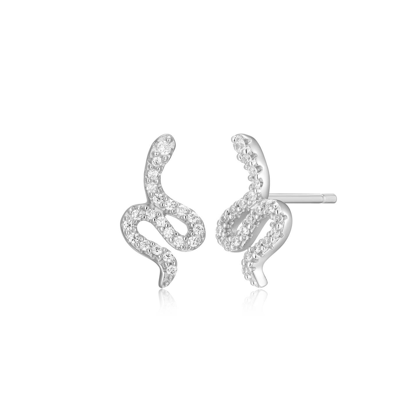 Snake Stud Earrings in Rhodium Plated Sterling Silver