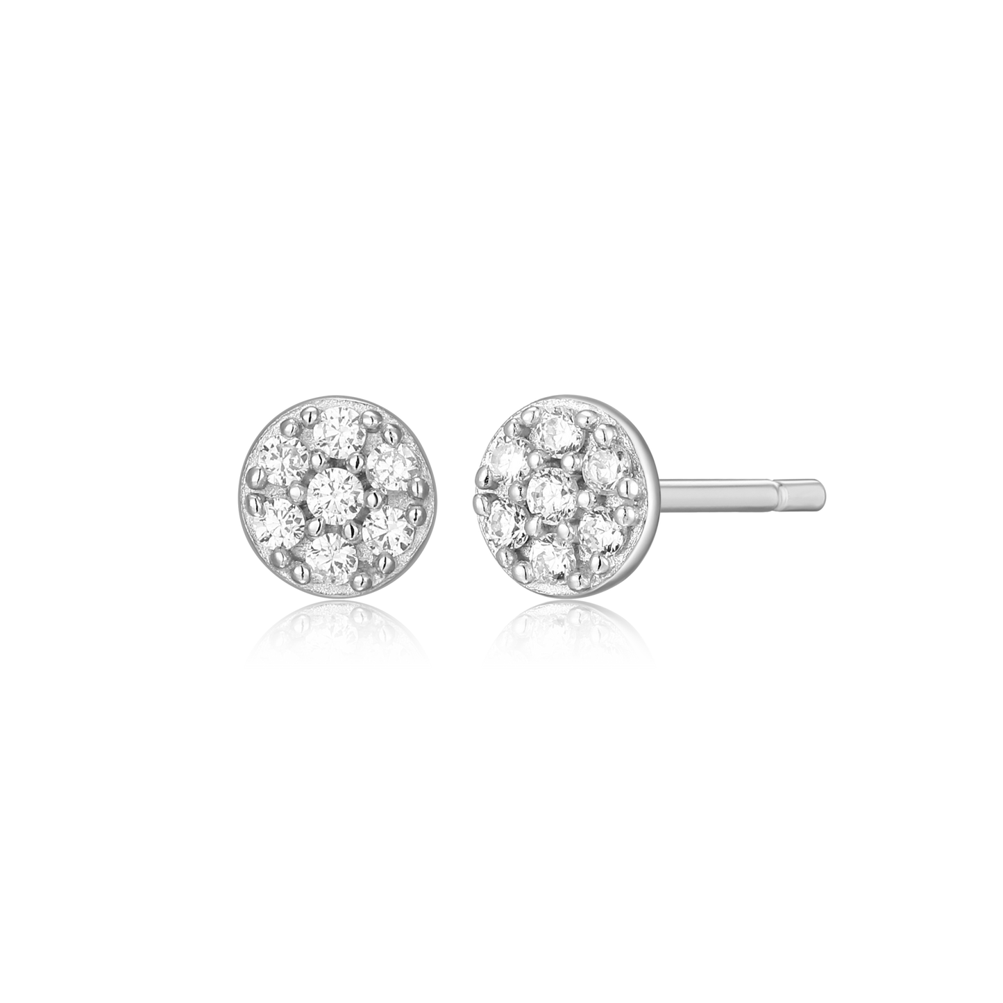 Round Pave Stud Earrings in Rhodium Plated Sterling Silver