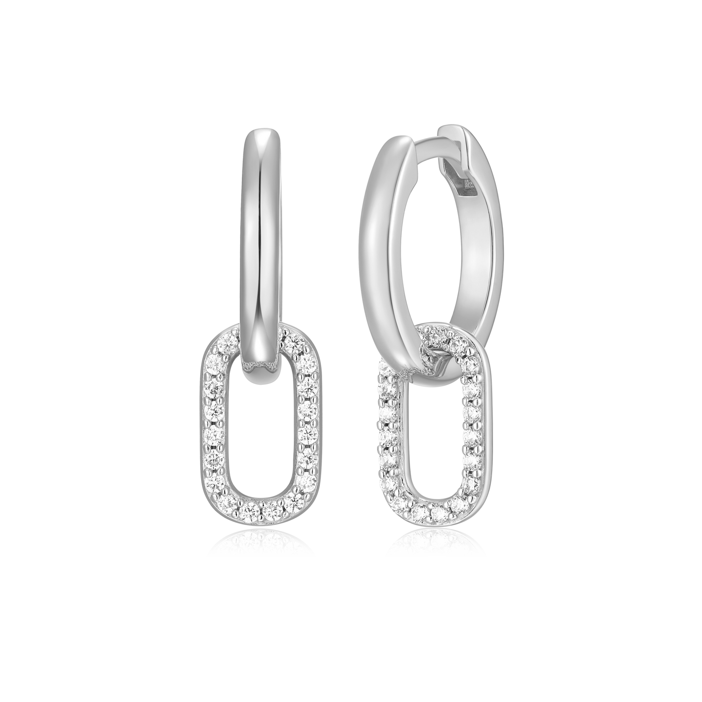 Oval Drop Huggie Earrings in Rhodium Plated Sterling Silver