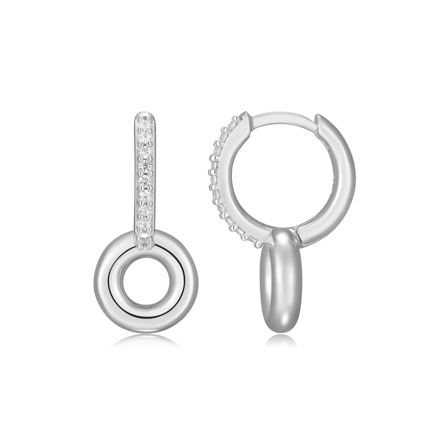 Donut Drop Huggie Earrings in Rhodium Plated Sterling Silver