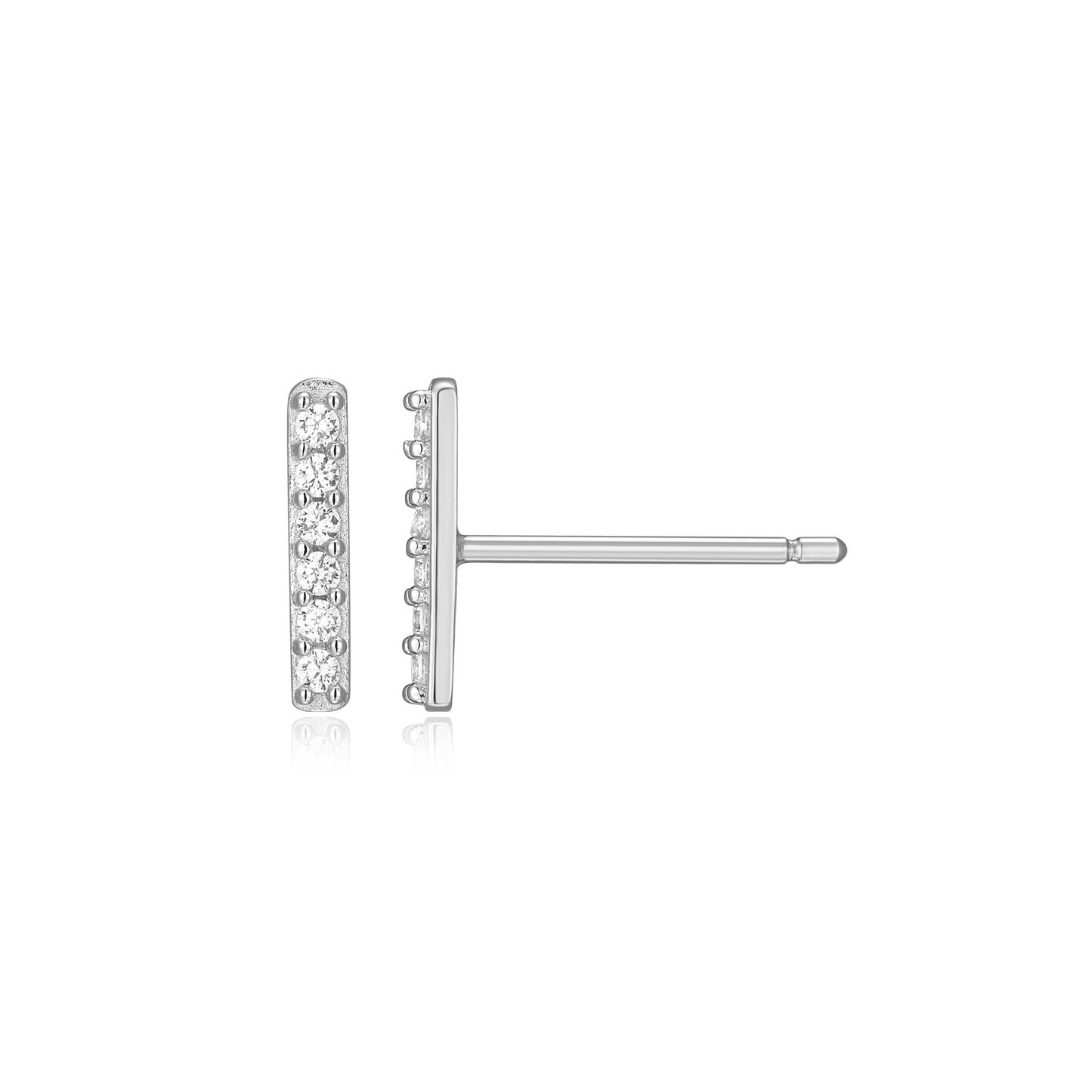 Bar Stud Earrings in Rhodium Plated Sterling Silver