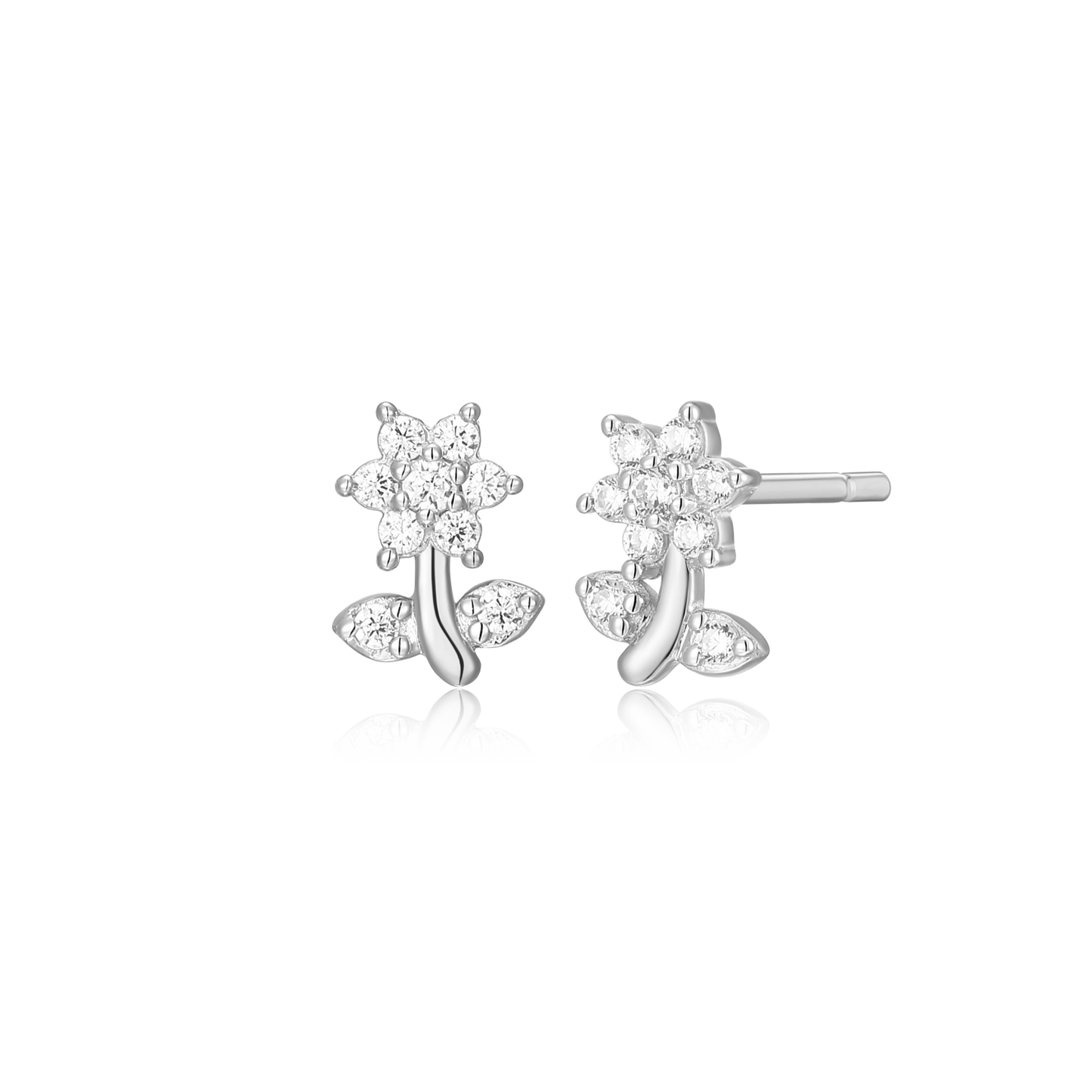 Flower Stud Earrings in Rhodium Plated Sterling Silver