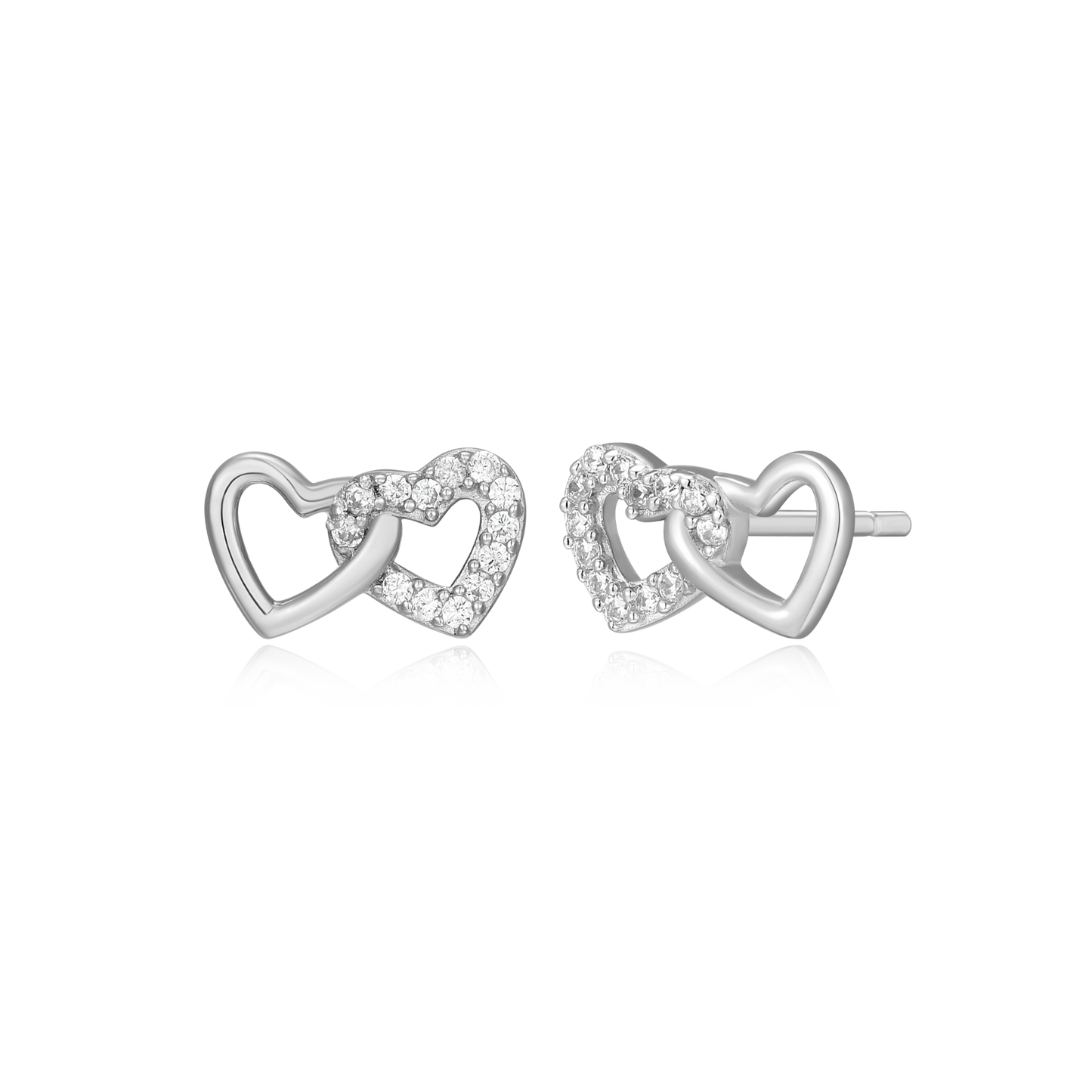 Open Twin Heart Stud Earrings in Rhodium Plated Sterling Silver