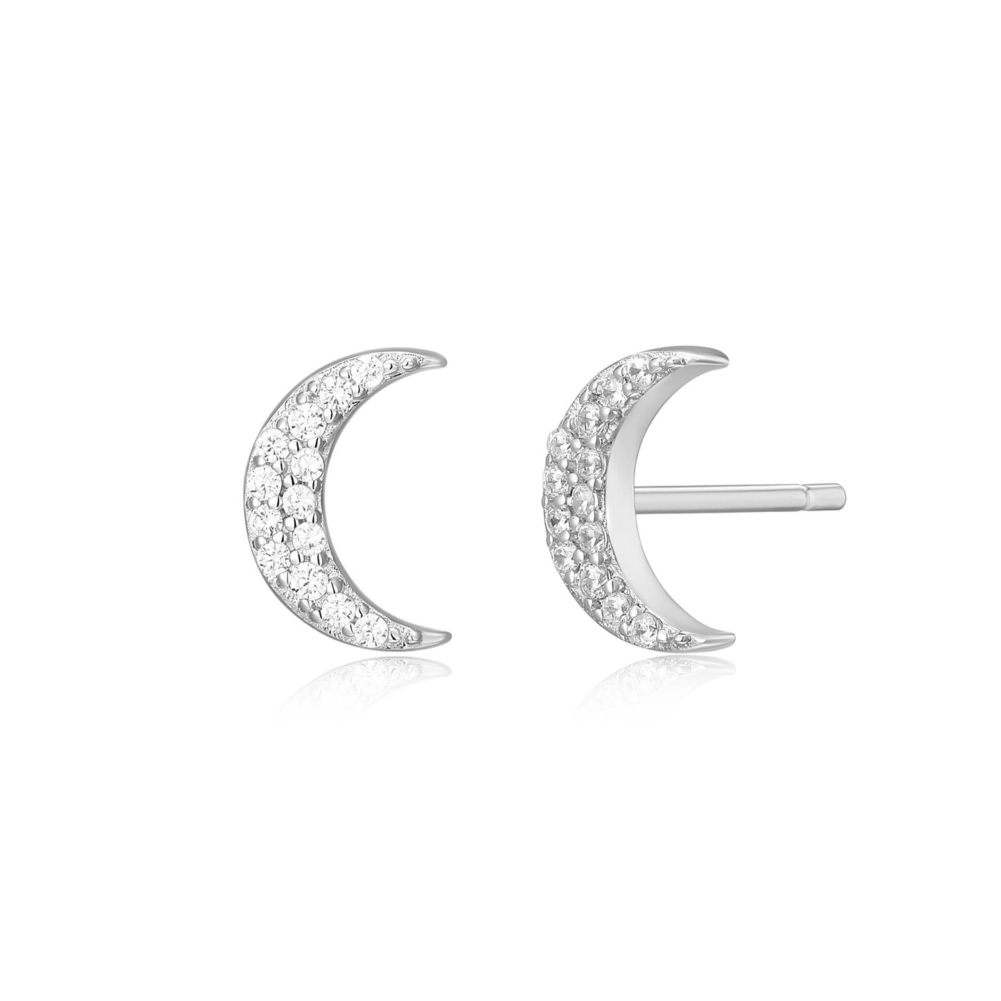 Crescent Stud Earrings in Rhodium Plated Sterling Silver