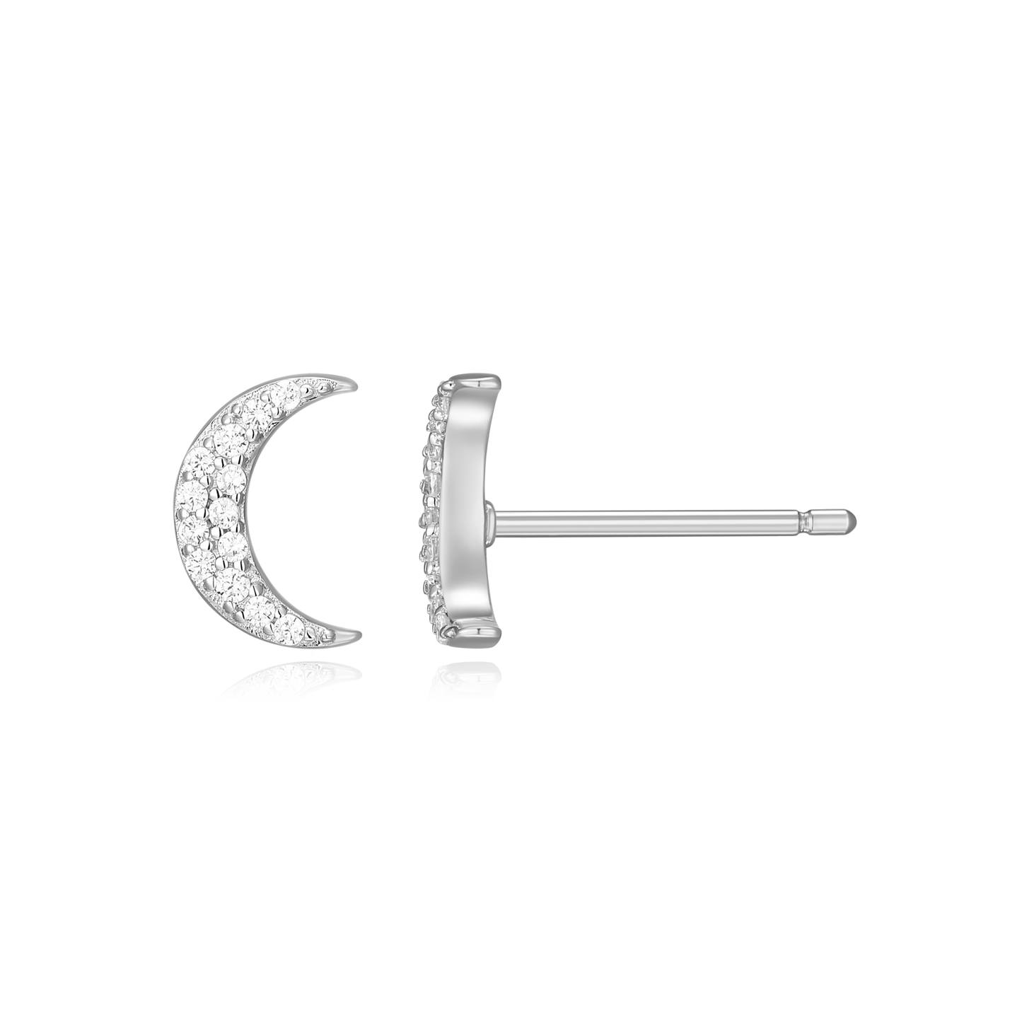 Crescent Stud Earrings in Rhodium Plated Sterling Silver