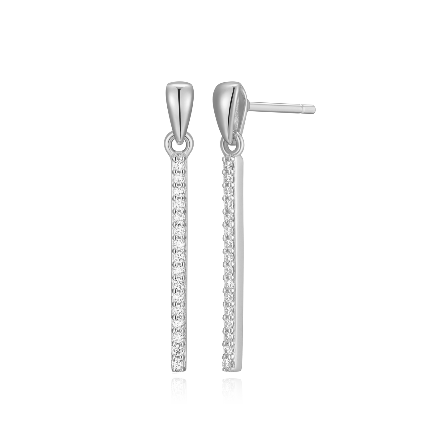 Bar Drop Stud Earrings in Rhodium Plated Sterling Silver