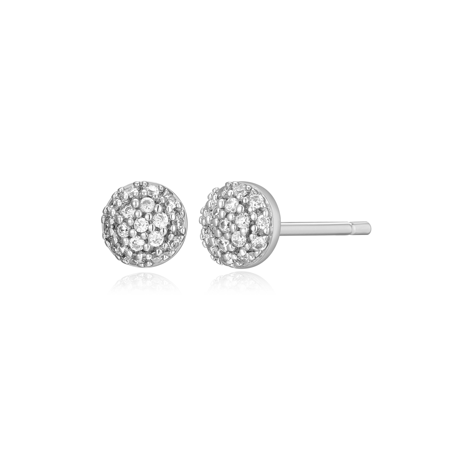 Round Cluster Stud Earrings in Rhodium Plated Sterling Silver