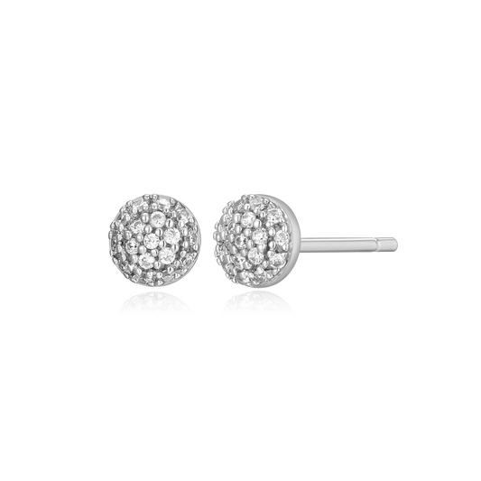 Round Cluster Stud Earrings in Rhodium Plated Sterling Silver