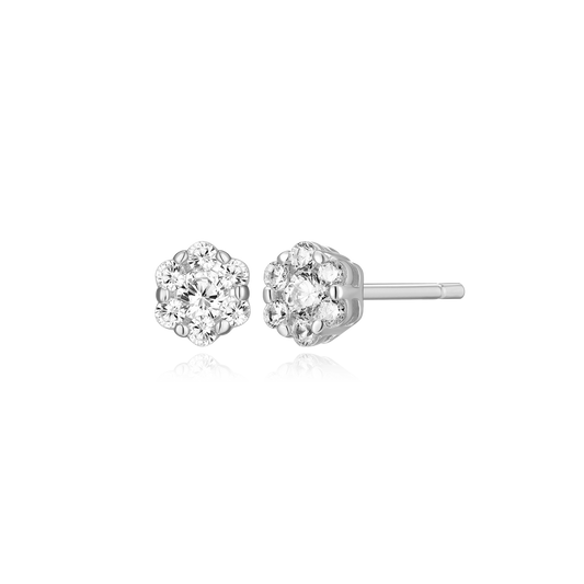 Hex Cluster Stud Earrings in Rhodium Plated Sterling Silver