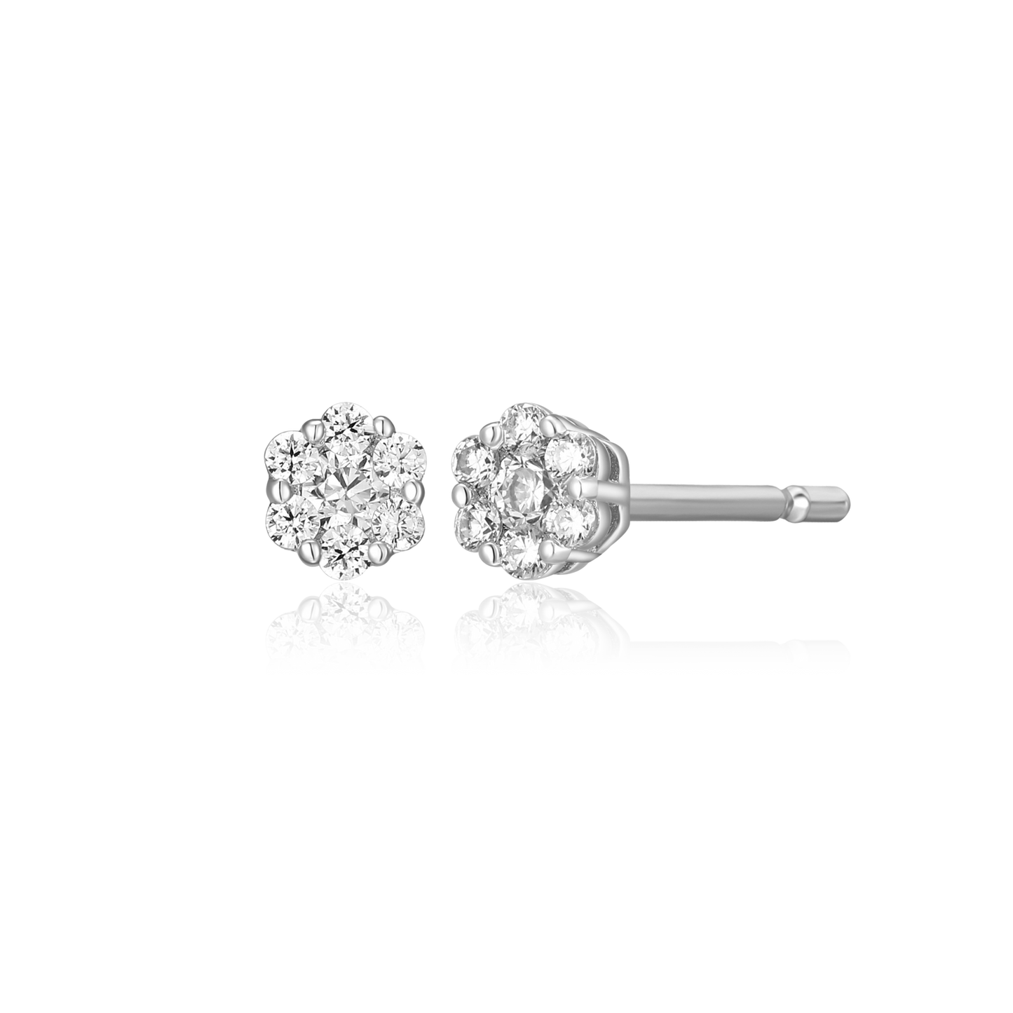 Hex Cluster Stud Earrings in Rhodium Plated Sterling Silver