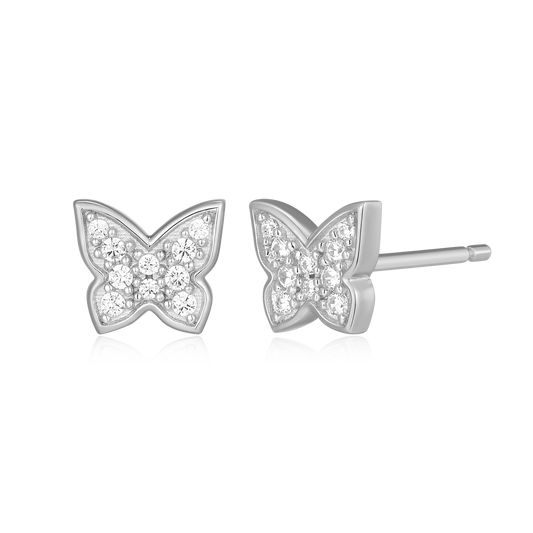 Pave Butterfly Lab-Created Diamond Stud Earrings in Rhodium-Plated Sterling Silver