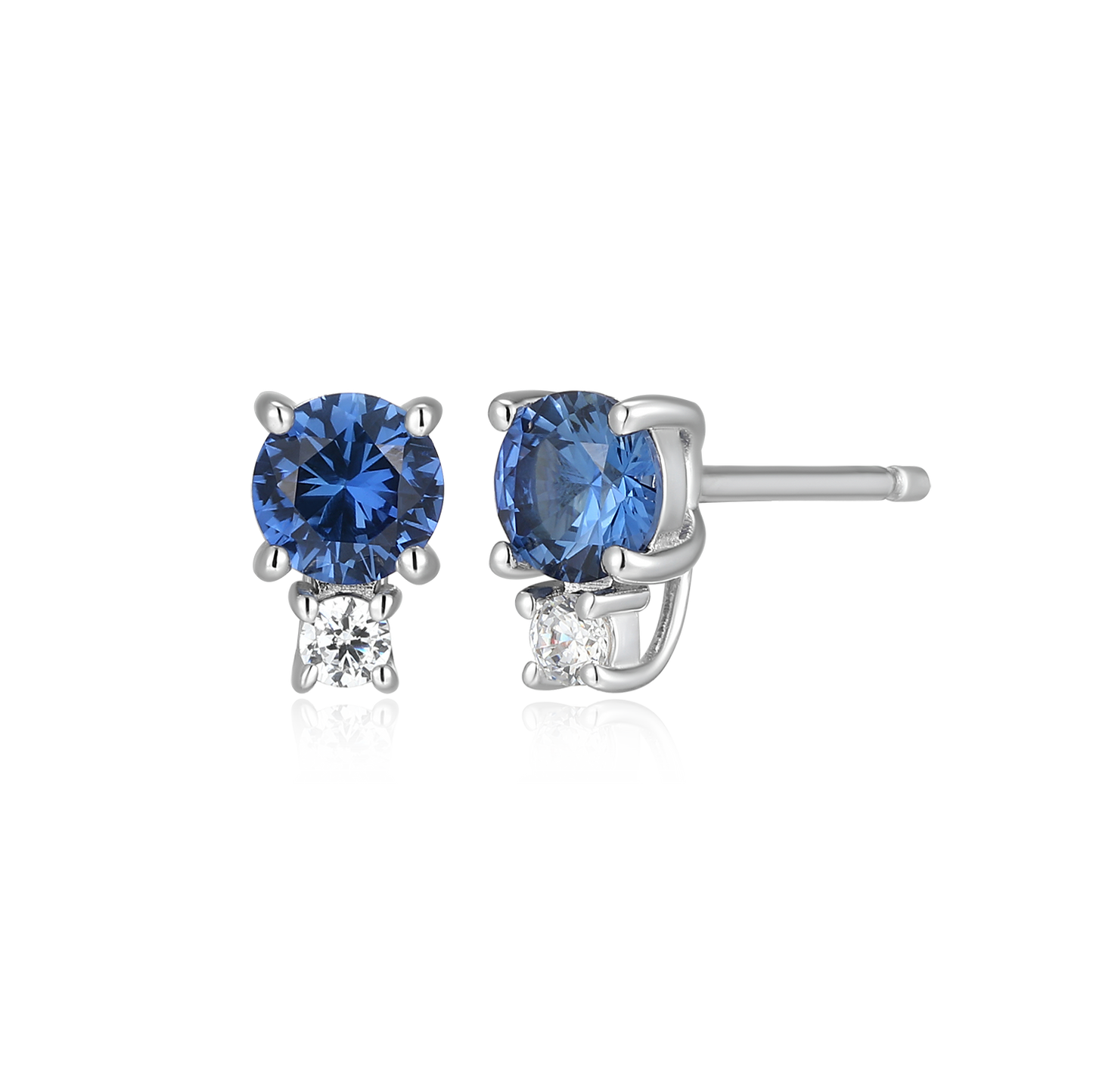 Lab-Created Sapphire & Diamond Stud Earrings in Rhodium-Plated Sterling Silver