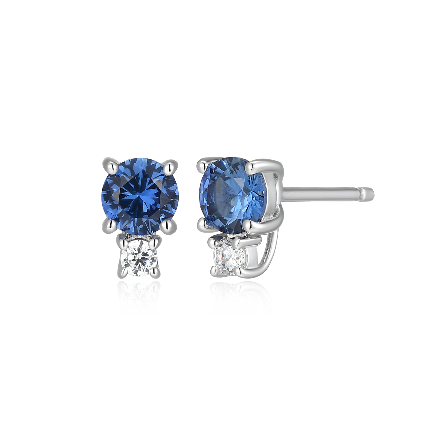 Lab-Created Sapphire & Diamond Stud Earrings in Rhodium-Plated Sterling Silver