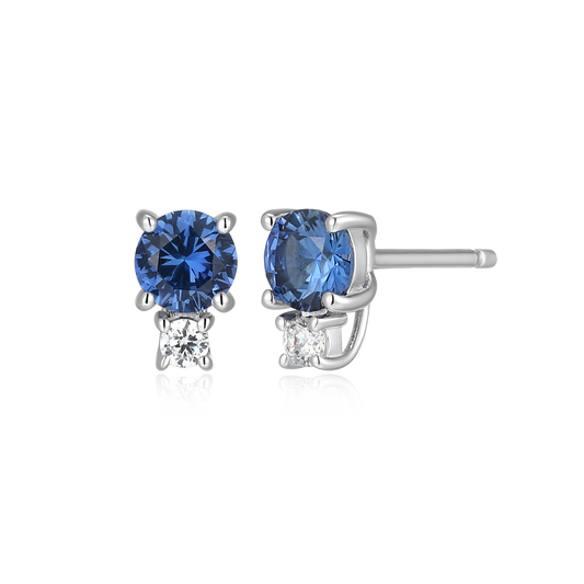 Lab-Created Sapphire & Diamond Stud Earrings in Rhodium-Plated Sterling Silver